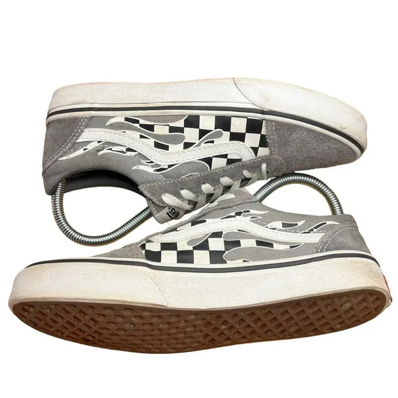 Vans White Filmore Decon Checkerboard Flames Suede Sneaker - Youth 5 / Women 6.5 - Picture 2 of 10